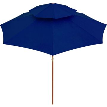 vidaXL Parasol dubbeldekker met houten paal 270 cm blauw