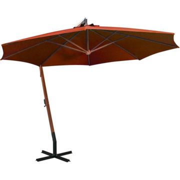 vidaXL Zweefparasol met paal 3,5x2,9 m massief vurenhout terracotta