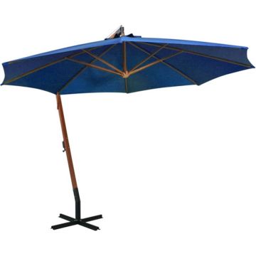 vidaXL Zweefparasol met paal 3,5x2,9 m massief vurenhout azuurblauw