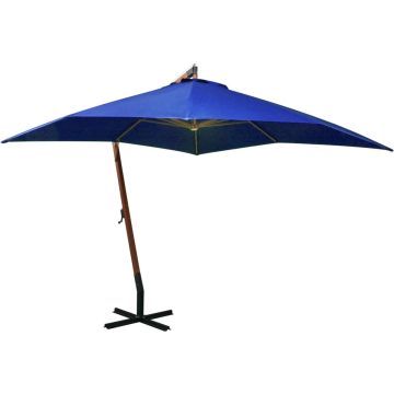 vidaXL Zweefparasol met paal 3x3 m massief vurenhout azuurblauw