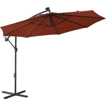 vidaXL Zweefparasol met LED-verlichting en stalen paal terracotta