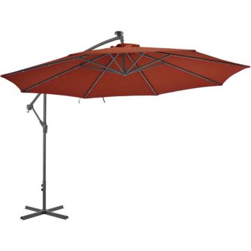 vidaXL Zweefparasol met LED-verlichting 350 cm terracottakleurig