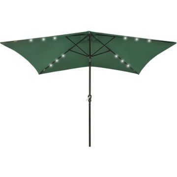 vidaXL Parasol met LED's en stalen paal 2x3 m groen