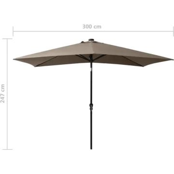 vidaXL Parasol met LED's en stalen paal 2x3 m taupe