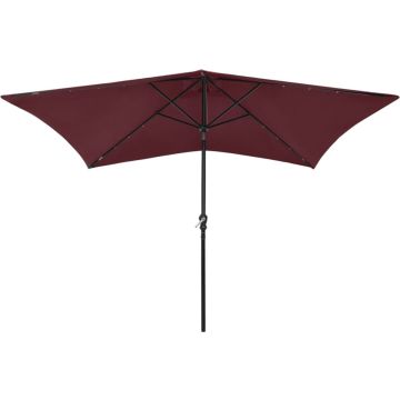 vidaXL Parasol met LED's en stalen paal 2x3 m bordeauxrood