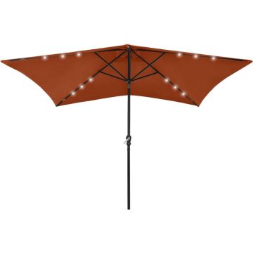 vidaXL Parasol met LED's en stalen paal 2x3 m terracottakleurig