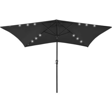 vidaXL Parasol met LED's en stalen paal 2x3 m zwart