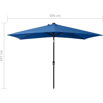 vidaXL Parasol met LED's en stalen paal 2x3 m azuurblauw