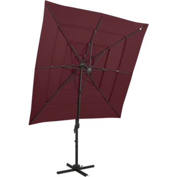 vidaXL Parasol 4-laags met aluminium paal 250x250 cm bordeauxrood