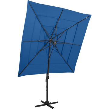 vidaXL Parasol 4-laags met aluminium paal 250x250 cm azuurblauw