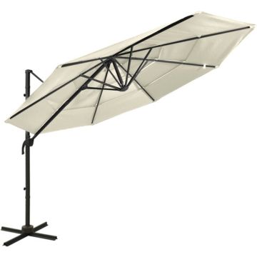 vidaXL Parasol 4-laags met aluminium paal 3x3 m zandkleurig