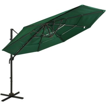 vidaXL Parasol 4-laags met aluminium paal 3x3 m groen