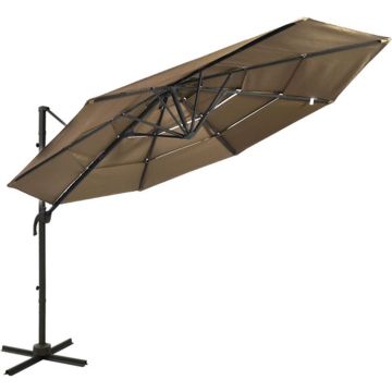 vidaXL Parasol 4-laags met aluminium paal 3x3 m taupe