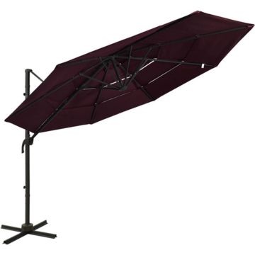 vidaXL Parasol 4-laags met aluminium paal 3x3 m bordeauxrood