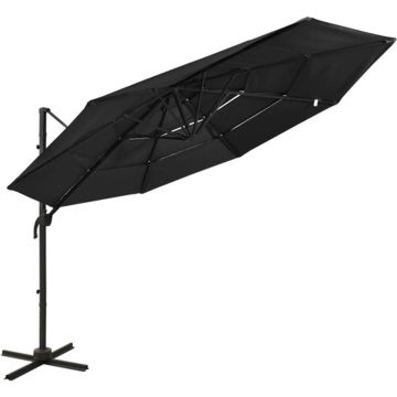 vidaXL Parasol 4-laags met aluminium paal 3x3 m zwart