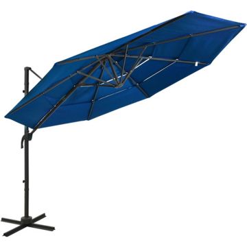 vidaXL Parasol 4-laags met aluminium paal 3x3 m azuurblauw