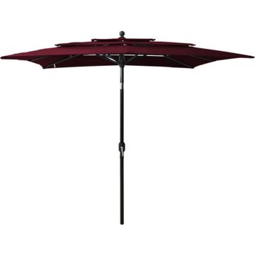 vidaXL Parasol 3-laags met aluminium paal 2,5x2,5 m bordeauxrood