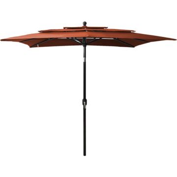 vidaXL Parasol 3-laags met aluminium paal 2,5x2,5 m terracottakleurig