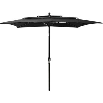 vidaXL Parasol 3-laags met aluminium paal 2,5x2,5 m zwart