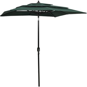 vidaXL Parasol 3-laags met aluminium paal 2x2 m groen