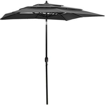 vidaXL Parasol 3-laags met aluminium paal 2x2 m antracietkleurig