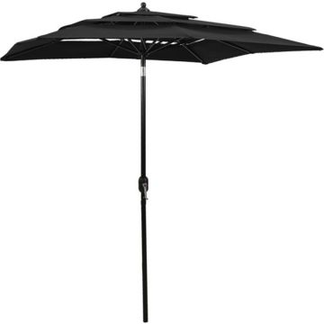 vidaXL Parasol 3-laags met aluminium paal 2x2 m zwart