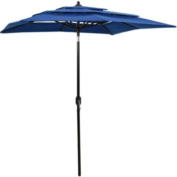 vidaXL Parasol 3-laags met aluminium paal 2x2 m azuurblauw