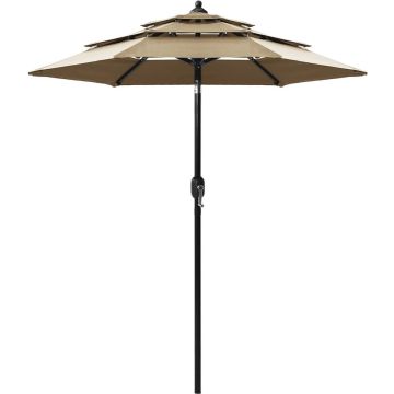 vidaXL Parasol 3-laags met aluminium paal 2 m taupe