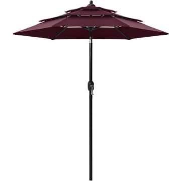 vidaXL Parasol 3-laags met aluminium paal 2 m bordeauxrood