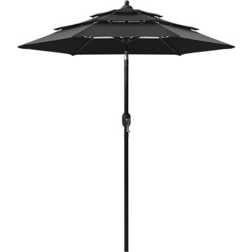 vidaXL Parasol 3-laags met aluminium paal 2 m zwart