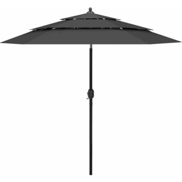 vidaXL Parasol 3-laags met aluminium paal 2,5 m antracietkleurig