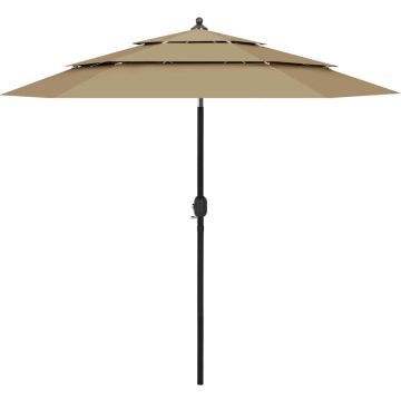 vidaXL Parasol 3-laags met aluminium paal 2,5 m taupe