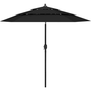 vidaXL Parasol 3-laags met aluminium paal 2,5 m zwart