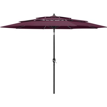 vidaXL Parasol 3-laags met aluminium paal 3 m bordeauxrood