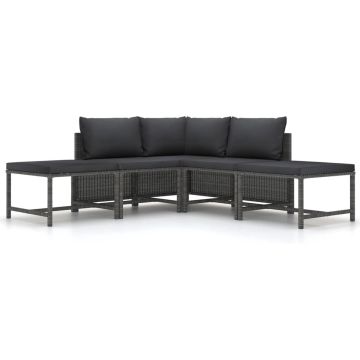 vidaXL 5-delige Loungeset met kussens poly rattan grijs