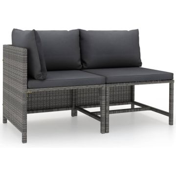 vidaXL 2-delige Loungeset met kussens poly rattan grijs