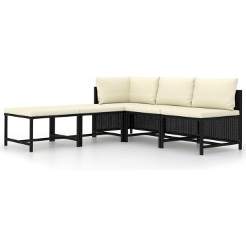 vidaXL 5-delige Loungeset met kussens poly rattan zwart