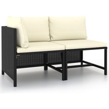 vidaXL 2-delige Loungeset met kussens poly rattan zwart