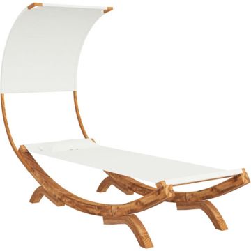 vidaXL Loungebed met luifel 100x200x126 cm massief gebogen hout crème