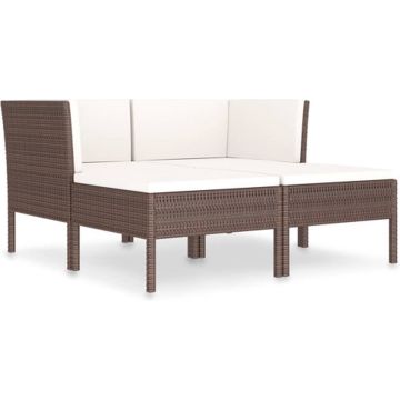 vidaXL 4-delige Loungeset met kussens poly rattan bruin