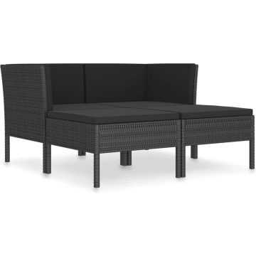 vidaXL 4-delige Loungeset met kussens poly rattan zwart