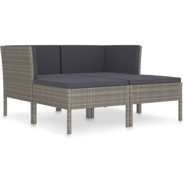 vidaXL 4-delige Loungeset met kussens poly rattan grijs