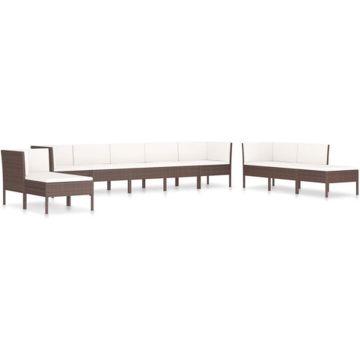 vidaXL 10-delige Loungeset met kussens poly rattan bruin