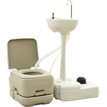 vidaXL Kampeertoilet- en wasbakset 10+10 en 20 L grijs