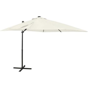 vidaXL Zweefparasol met paal en LED-verlichting 250 cm zandkleurig