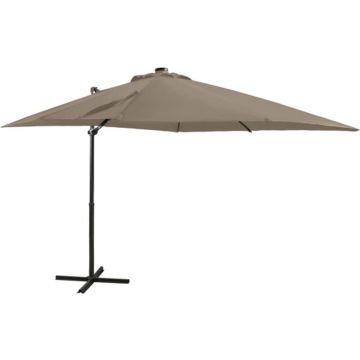 vidaXL Zweefparasol met paal en LED-verlichting 250 cm taupe