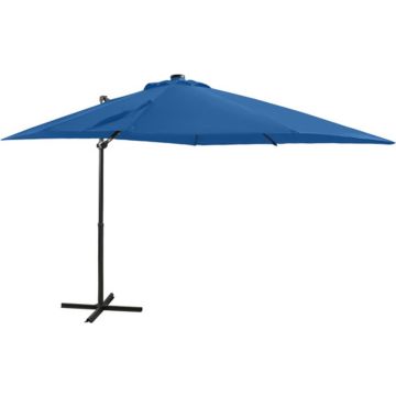 vidaXL Zweefparasol met paal en LED-verlichting 250 cm azuurblauw