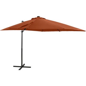 vidaXL Zweefparasol met paal en LED-verlichting 250 cm terracottakleur