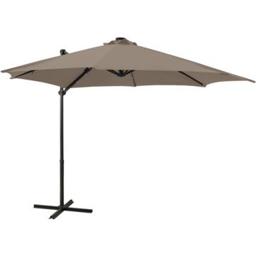 vidaXL Zweefparasol met paal en LED-verlichting 300 cm taupe