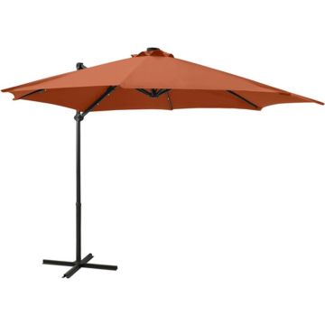 vidaXL Zweefparasol met paal en LED-verlichting 300 cm terracottakleur